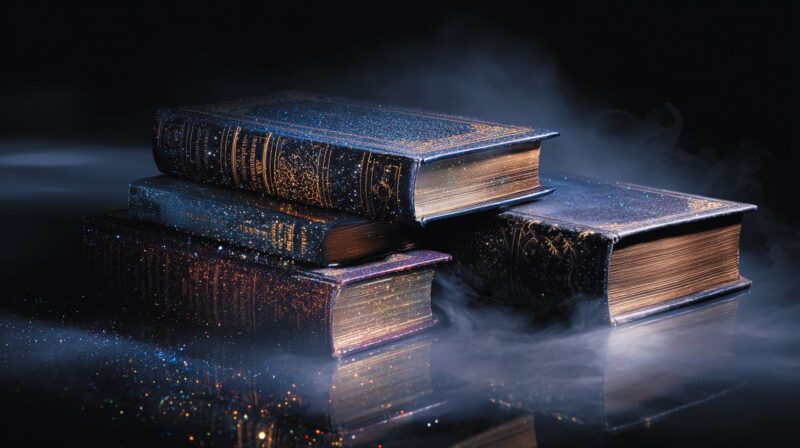 星のように輝く本が並ぶ、有名人占い辞典のイメージ