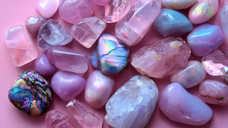 天秤座の美・調和・バランスを象徴するピンクとライトブルーの石イメージ